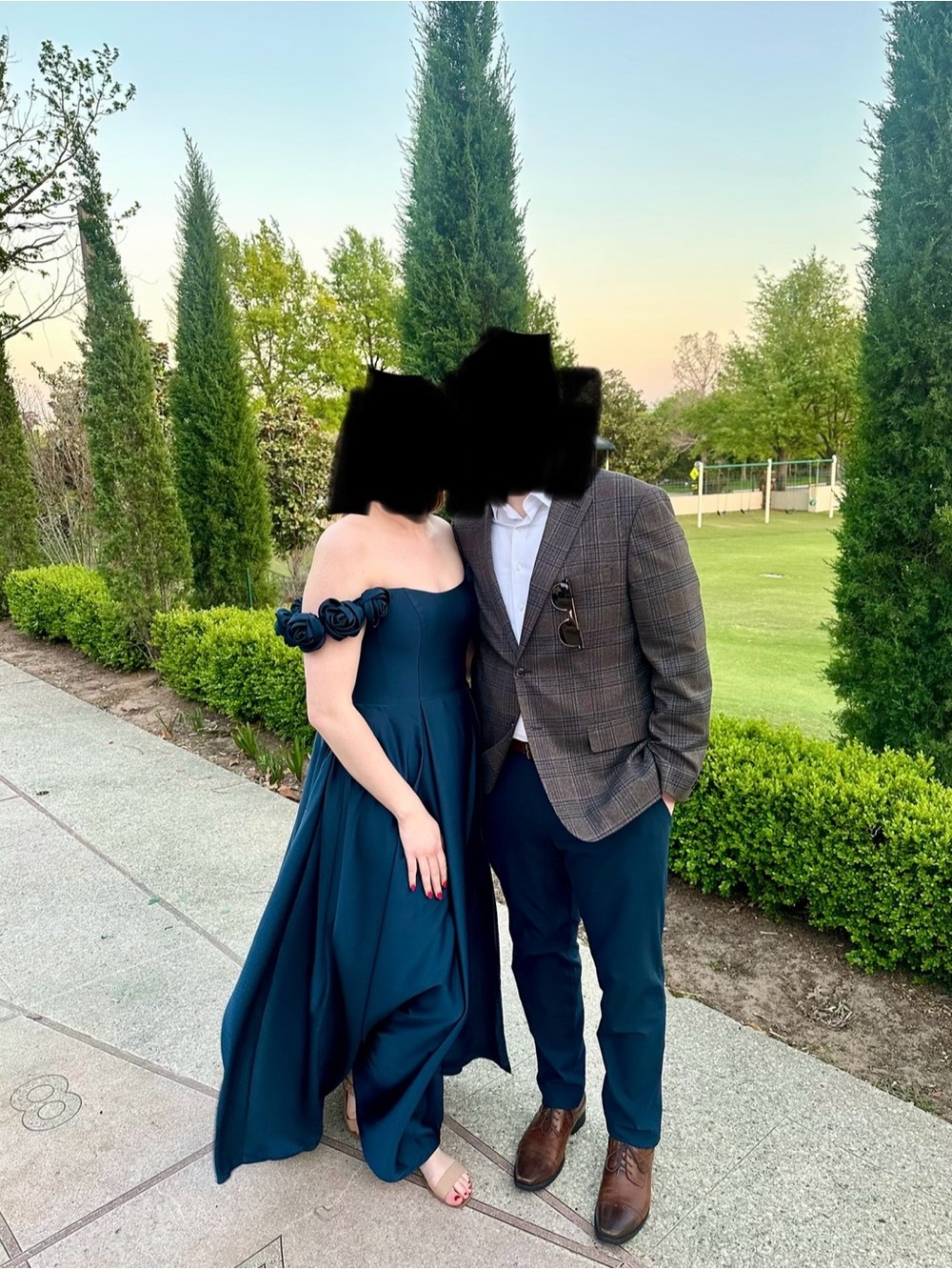 Azazie Navy Off-Shoulder Maxi Dress with Rose Strap Detail - Picture 3 of 3